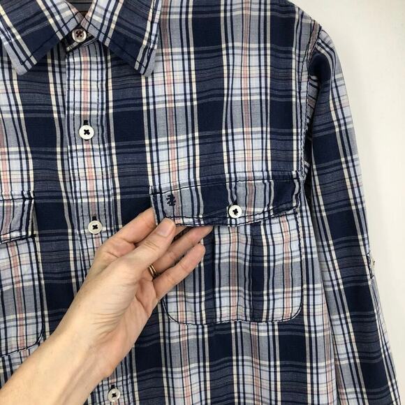 Izod Men's Plaid Button Up Shirt S Blue Pink Utility Roll Tab Long Sleeve Cotton - Picture 4 of 9